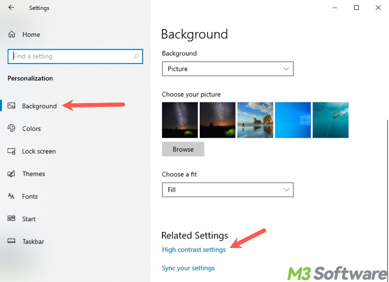 change high contrast settings in Windows