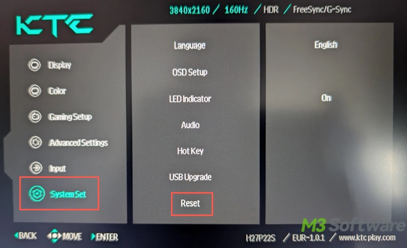 monitor reset