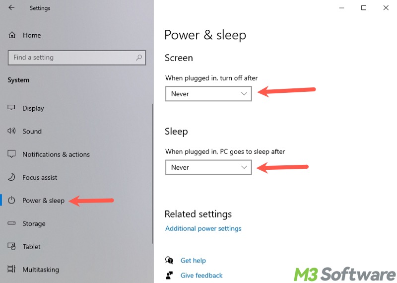 power and sleep settings in Windows
