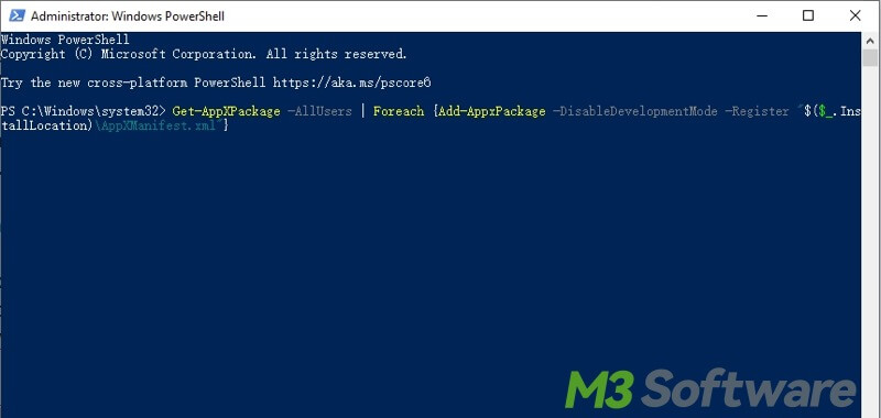 re register Photos app in Windows Powershell