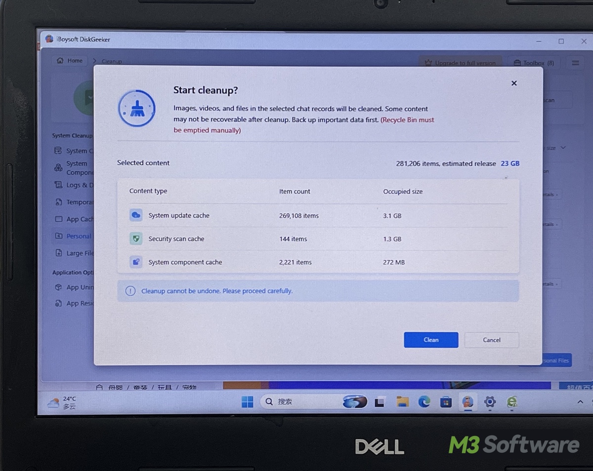 Confirm to delete autoselected system junk and self-selected unwanted files