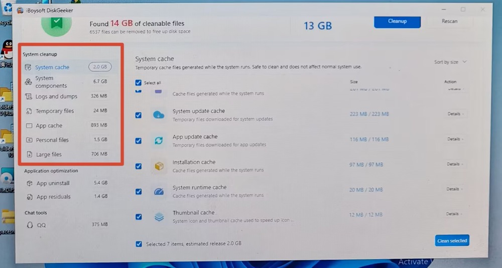 Visually analyze system drive space and list out cleanable files