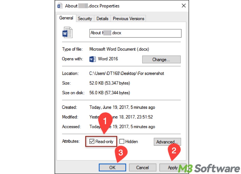 uncheck file read only in Windows 10