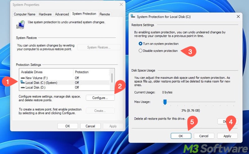 turn off system protection Windows 11