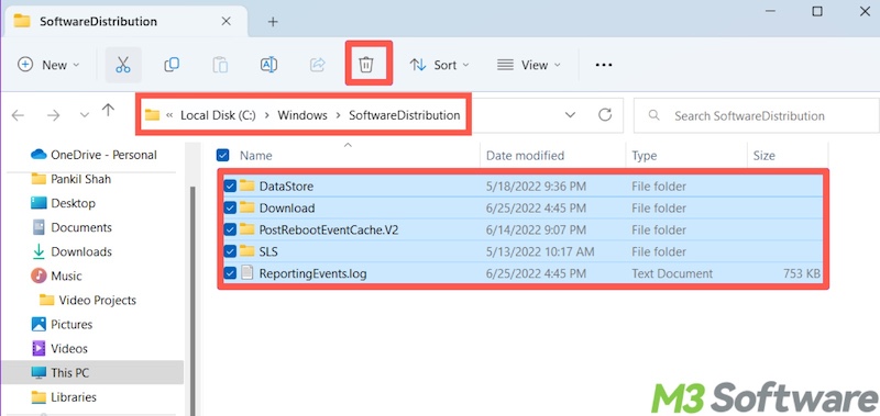 delete files in Windows 11 SoftwareDistribution folder