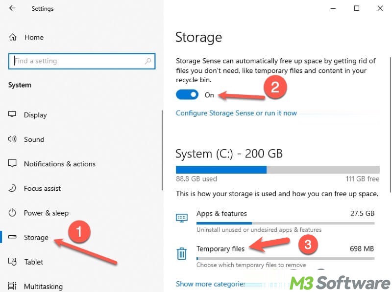 Delete Windows update files in Storage Sense