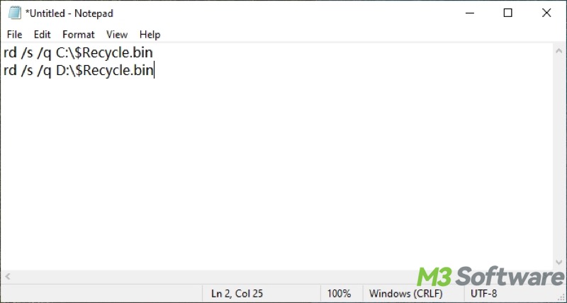 empty Recycle Bin through batch file on Windows 10