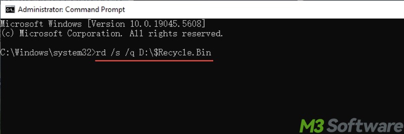 empty Recycle Bin through Command Prompt on Windows 10