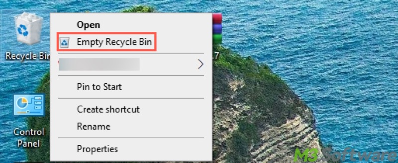 empty Recycle Bin through Desktop icon
