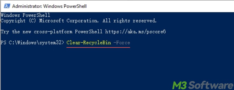 empty Recycle Bin through PowerShell on Windows 10