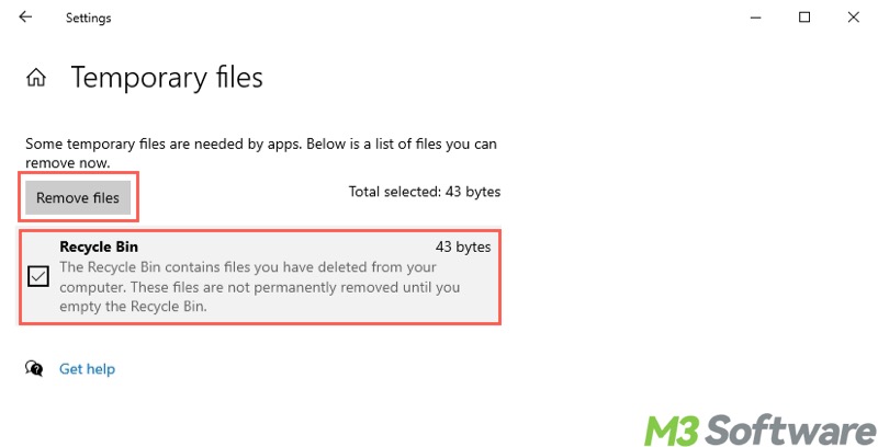 empty Recycle Bin through Settings on Windows 10