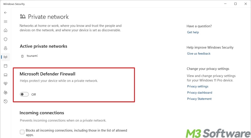 disable Microsoft Defender Firewall Windows 11