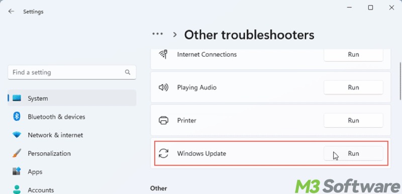 Windows Update Troubleshooter in Windows 11 Settings