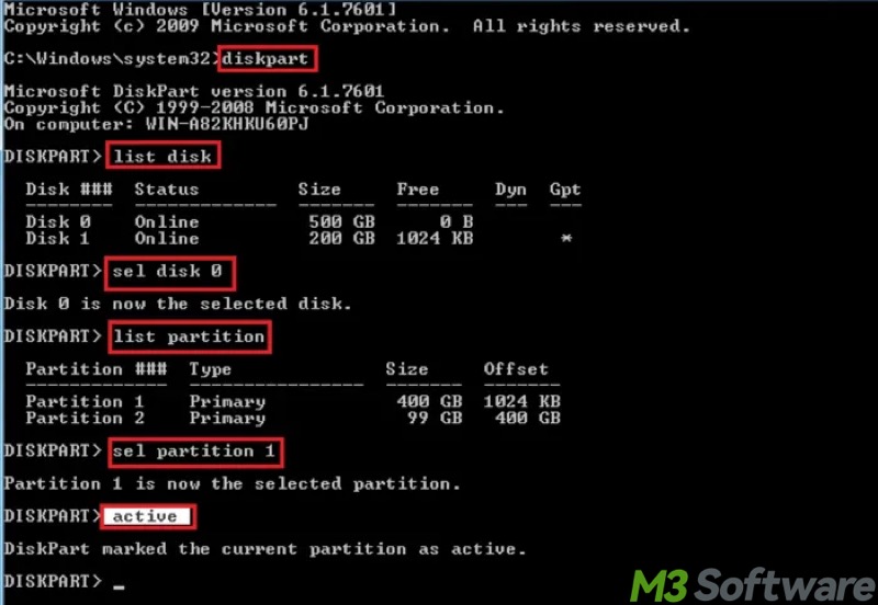 make system partition active through Command Prompt