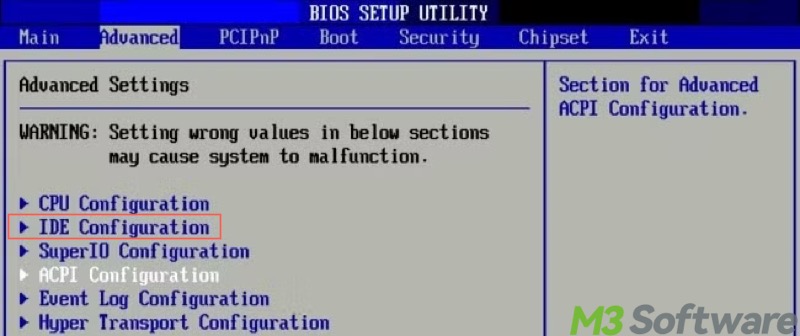 IDE configuration in BIOS