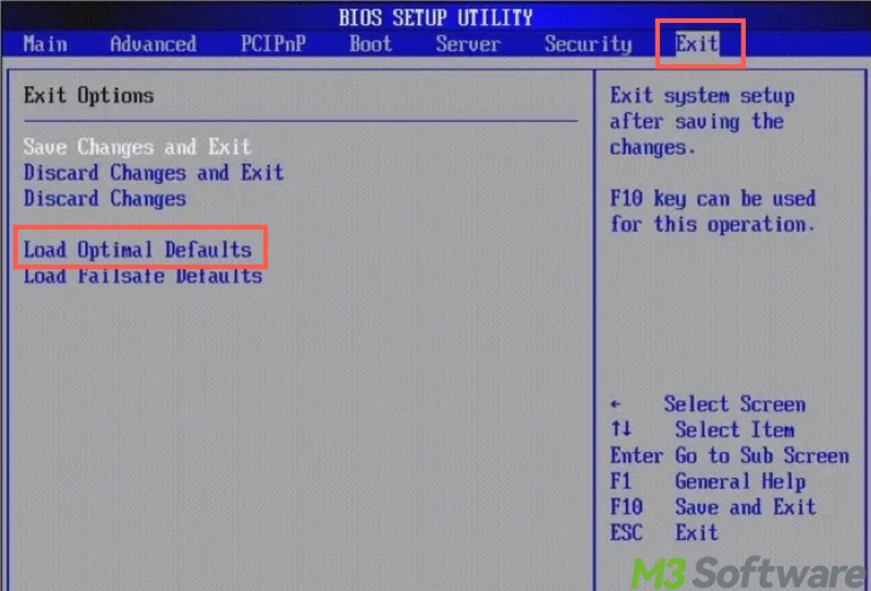 load optimal defaults in BIOS