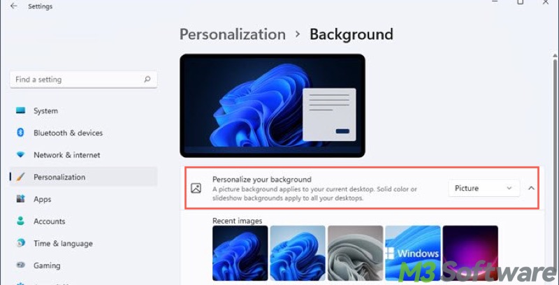personalize your background Windows 11