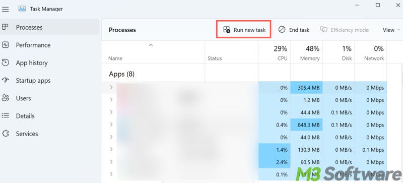 run new task in Task Manager Windows 11