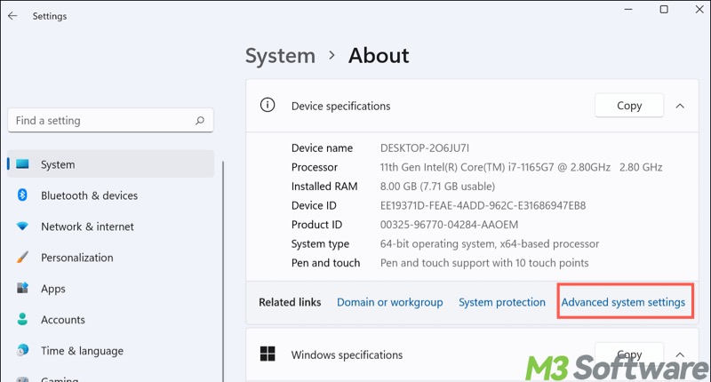 Settings System About Windows 11
