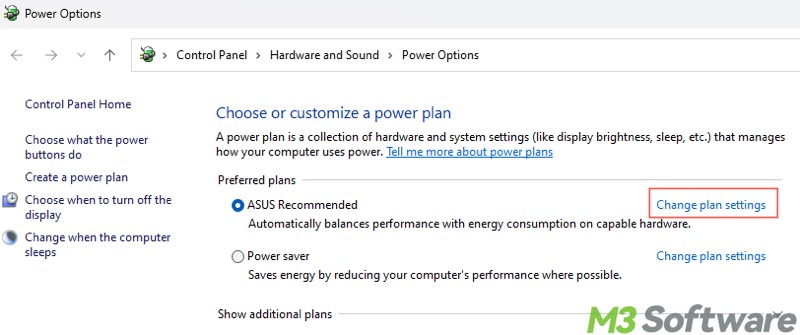 change plan settings in Power Options Control Panel Windows 10
