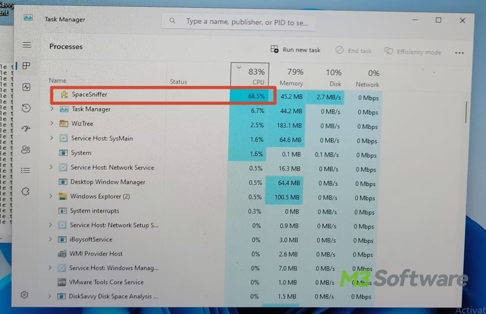 SpaceSniffer consumes 68% CPU resource