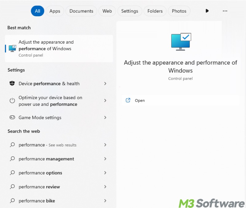 adjust appearance and performance of Windows 11