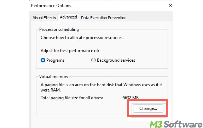 performance options of virtual memory Windows 11