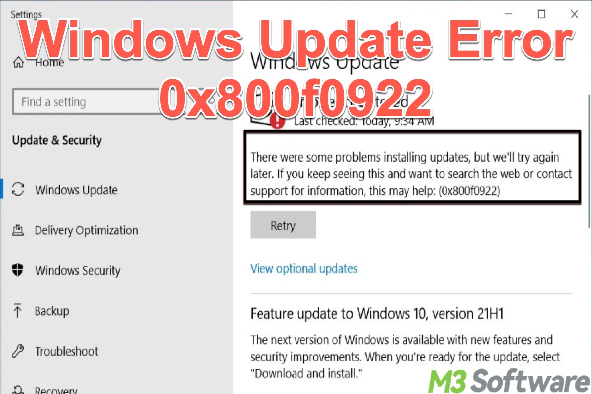 Windows update error 0x800f0922
