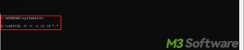 attrib h r s s d in Command Prompt