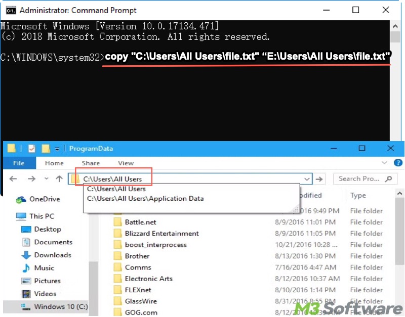 transfer files from PC to external hard drive through Command Prompt on Windows