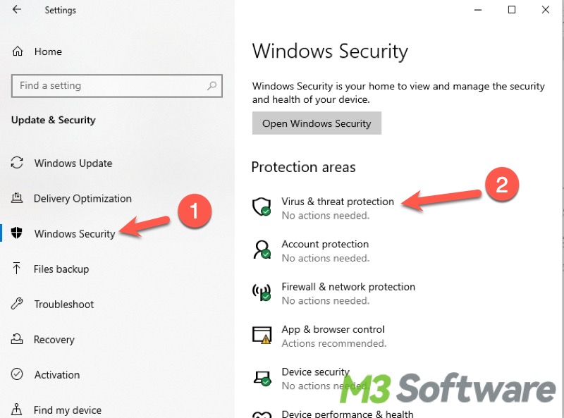 run virus scan in virus and threat protection