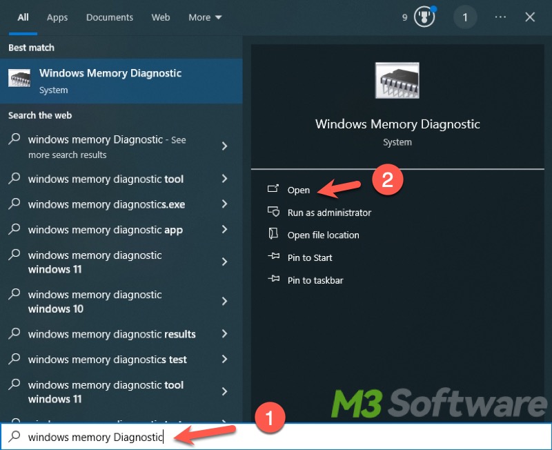 run Windows Memory Diagnostic tool on Windows 10