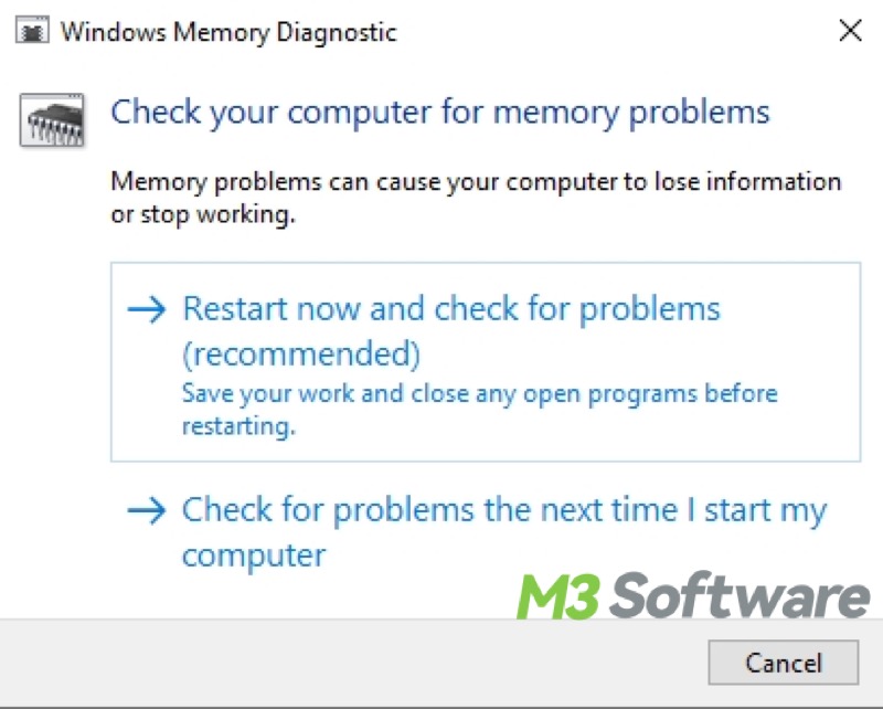 run Windows Memory Diagnostic tool on Windows 10