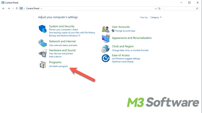 uninstall program via Control Panel on Windows 10