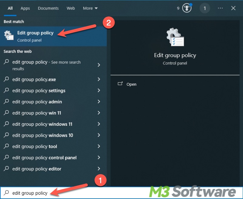 search for edit group policy on Windows 10
