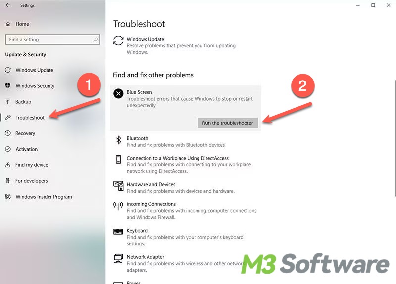 run BSOD Troubleshooter on Windows 10