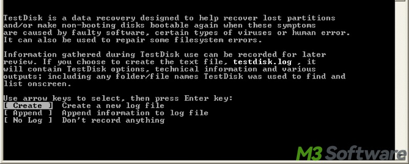 TestDisk create new log file