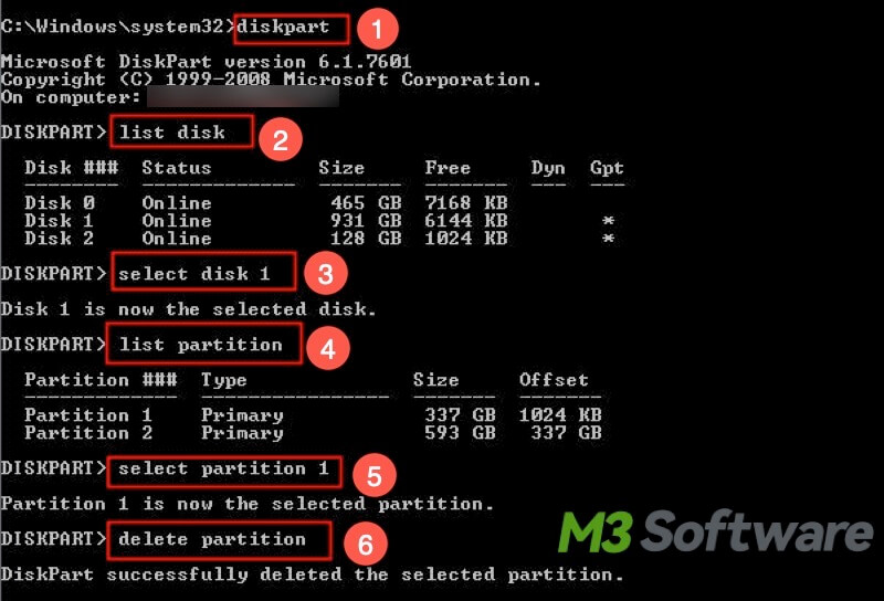 delete partition via cmd on Windows 11