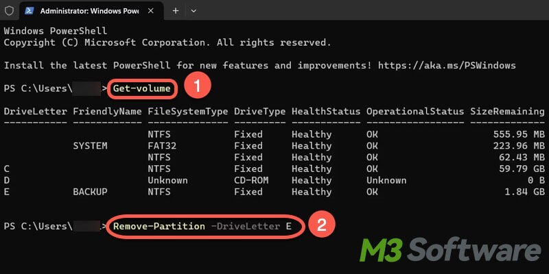 delete partition via PowerShell on Windows 11