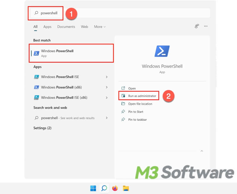 search for PowerShell on Windows 11