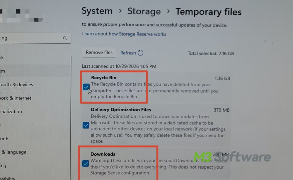 Clear temporary files