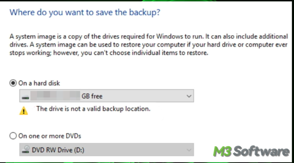 the drive is not a valid backup location