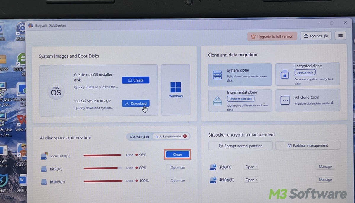 Click Clean to clean C drive