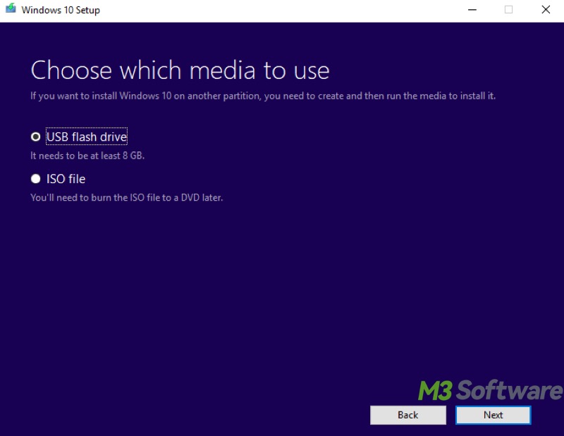 create windows bootable usb choose which media to use