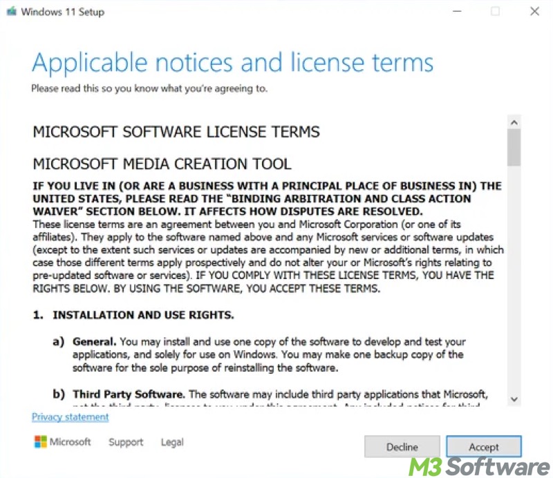 create Windows 11 bootable USB accept terms