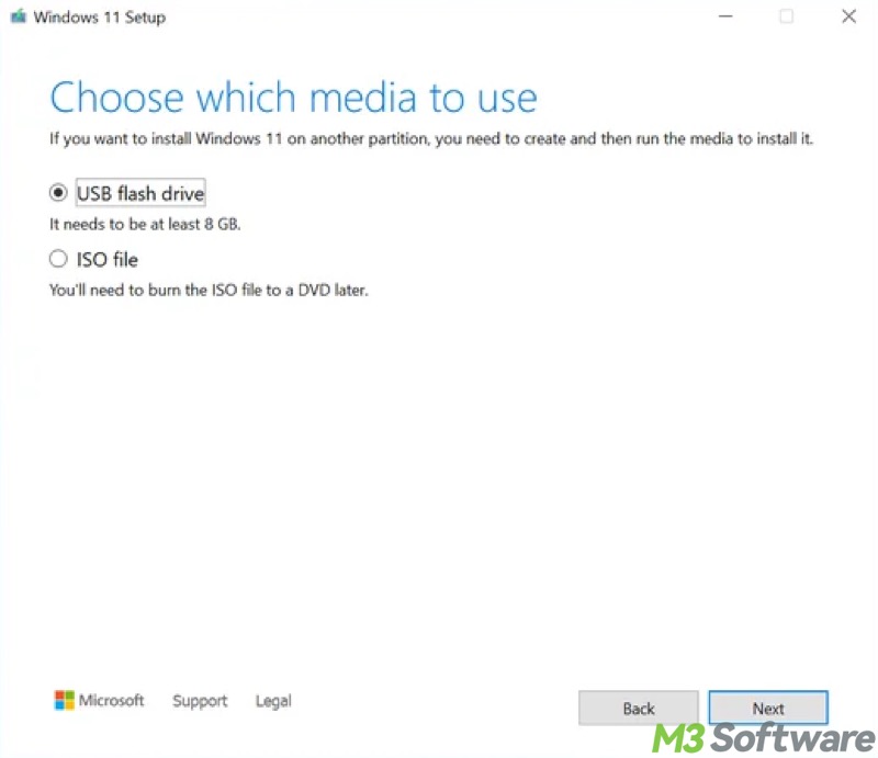 create Windows 11 bootable USB choose media