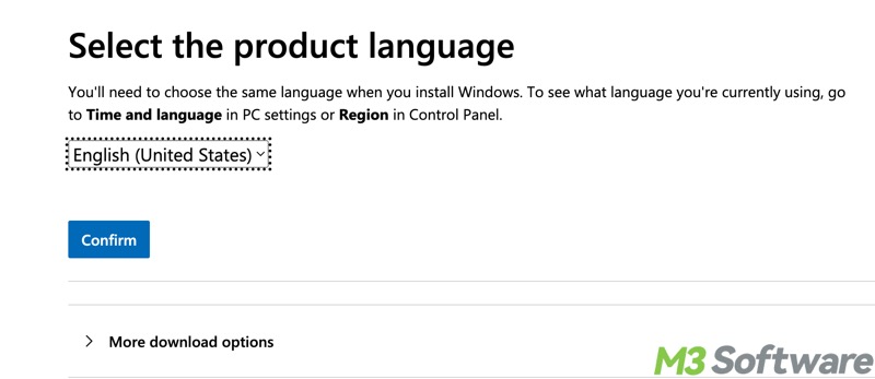 select product language Windows 11 ISO download