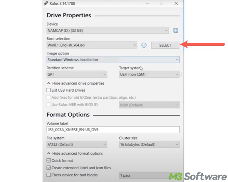 create Windows 8.1 bootable USB via Rufus