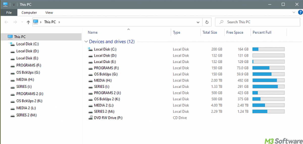 Devices and drives in File Explorer