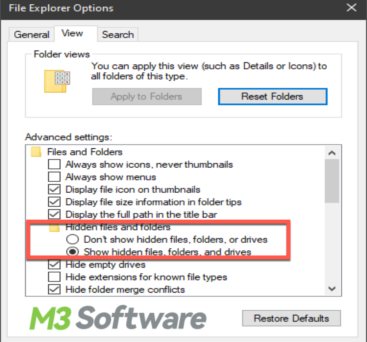 File explorer options to hide icons